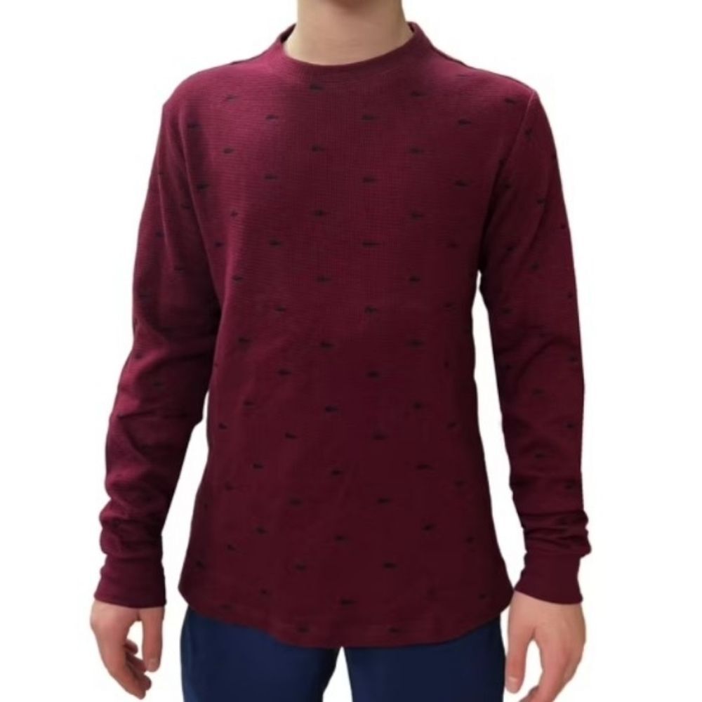 Lacoste AOP Monogram Print Waffle Knit Long Sleeve Top Men's Size XL NEW!